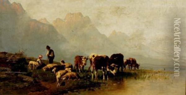 Tending The Herd Oil Painting - Christian Friedrich Mali