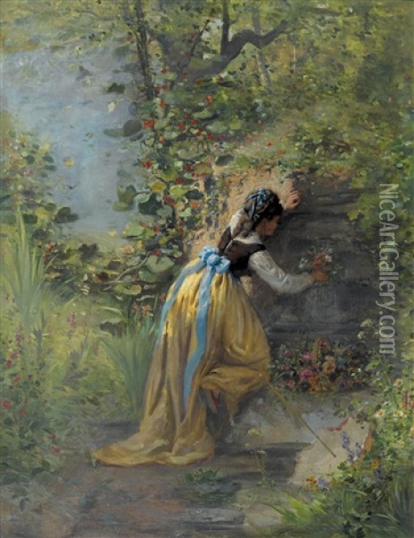 Junge Frau Mit Blumenkorb Oil Painting - Francois Furet