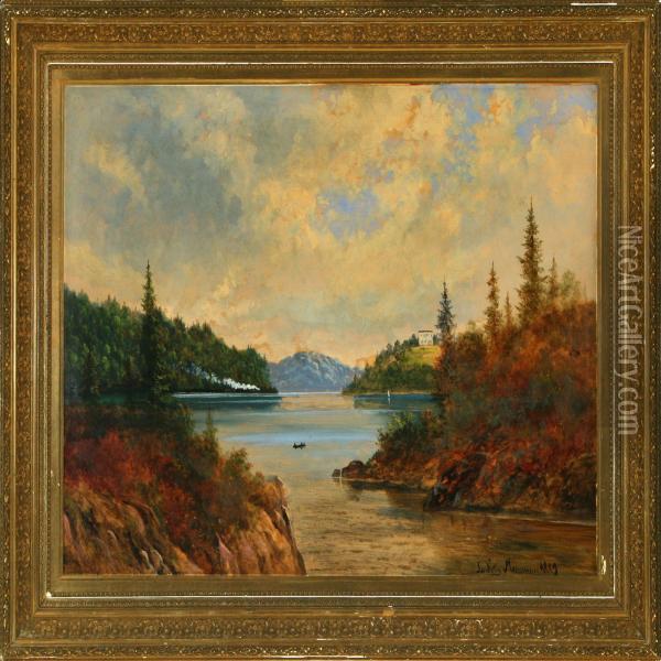 Inlet Scene On Acloudy Autumn Day Oil Painting - Carl Ludvig Messmann