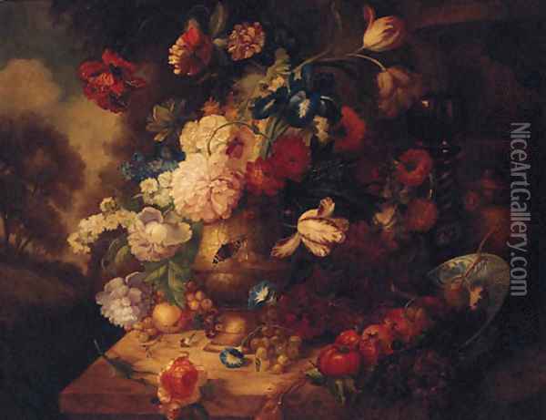 Flowers in an Urn Oil Painting - Jacob Bogdani