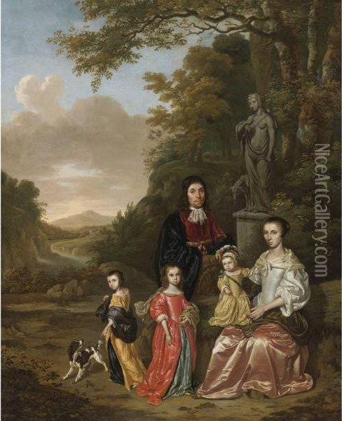A Group Portrait Of The Loth Family In A Landscape Oil Painting - Jan Le Duck Le Ducq