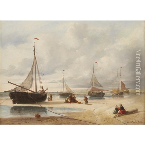 Fishing Boats At Low Tide Oil Painting - Maurits Verveer