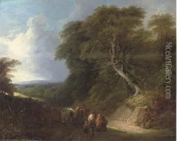 A Wooded Landscape With Travellers On A Track Oil Painting - Lodewijk De Vadder