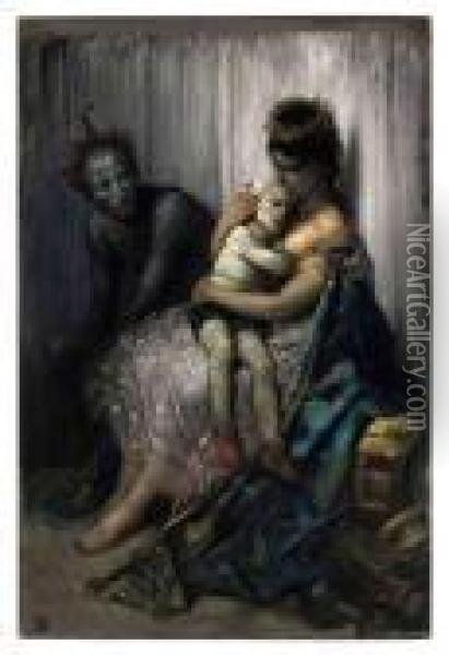 La Famille Du Saltimbanque: L'enfant Blesse Oil Painting - Gustave Dore
