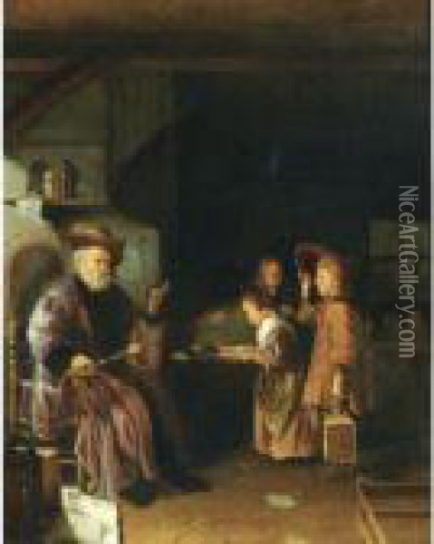 A Schoolmaster Teaching His Pupils In A Classroom Oil Painting - Pieter Cornelisz van Egmont