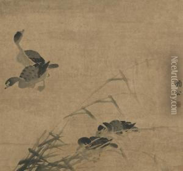 Geese And Reeds Oil Painting - Bian Shoumin