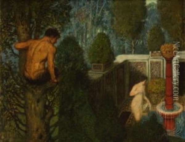 Die Schone Beim Bade Oil Painting - Adolf Hengeler