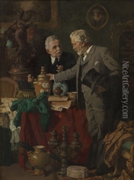 Two Gentlemen Conversing Oil Painting - Louis Charles Moeller
