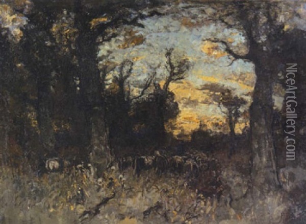 Viehherde Im Herbstwald Oil Painting - Fritz Baer