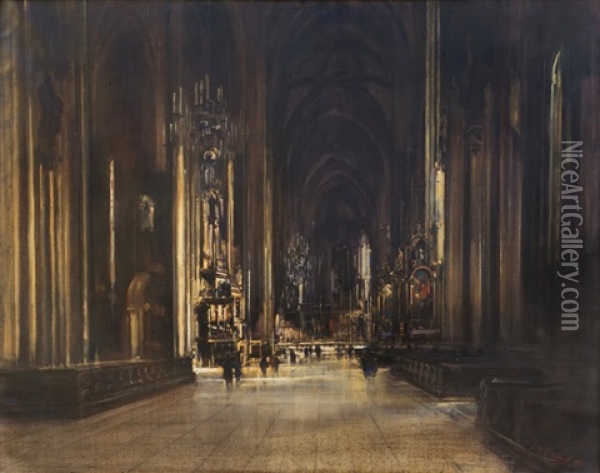 Interier Katedraly Sv. Stepana Ve Vidni Oil Painting - Otto Hammel