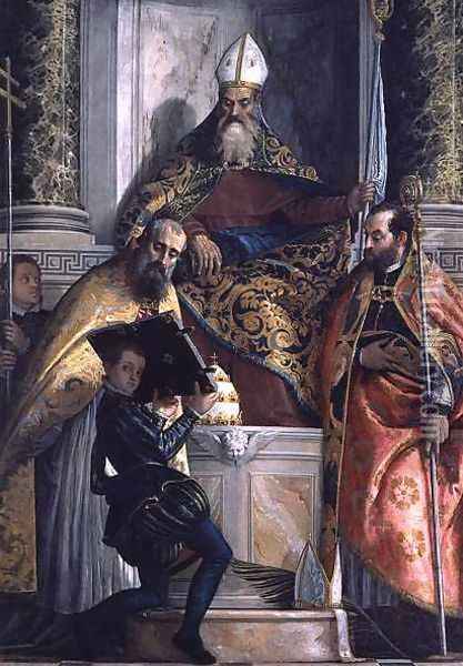 St. Anthony Abbot with St. Cornelius, St. Cyprian and a Page Oil Painting - Paolo Veronese (Caliari)