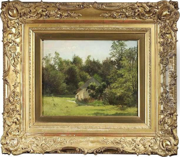 Cottage At The Skirt Of A Wood. Oil/canvas/cardboard, Signed Oil Painting - Luitpold Faustner