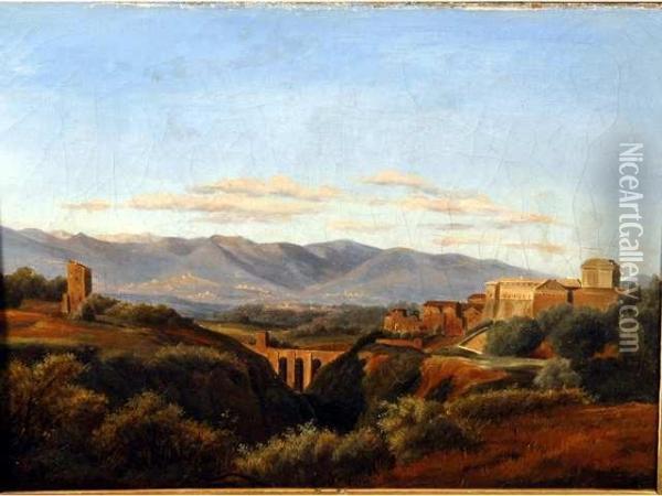 < Civita Castellana > Huilesur Toile 27 X 35 Oil Painting - Jean-Charles Joseph Remond