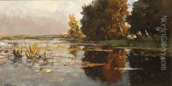 A River Landscape In Autumn Oil Painting - Jan Hillebrand Wijsmuller