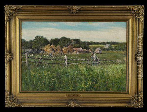 Ploughmen In A Fenced Field Oil Painting - Gaines Ruger Donoho