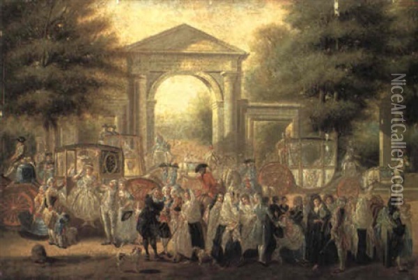 Gathering Of Elegant People On The Prado, Madrid Oil Painting - Luis Paret Y Alcazar