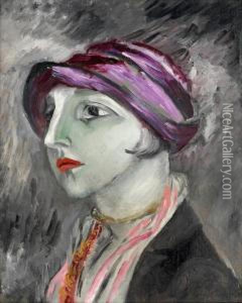 The Violet Hat Oil Painting - Sigrid Hjerten