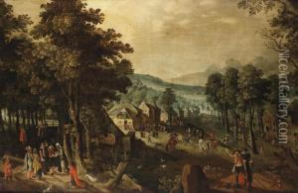 A Village Kermesse On St. George's Day Oil Painting - Tobias van Haecht (see Verhaecht)
