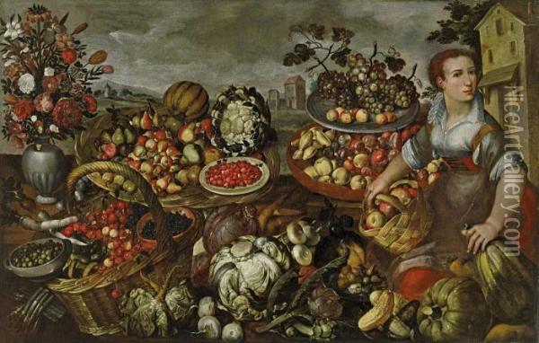 Stillleben Mit Gemuse, Fruchten Und Blumen Oil Painting - Jean Baptiste de Saive