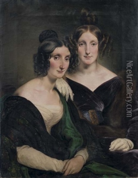 Ritratto Delle Signore Carolina Grassi E Bianca Bignami, Sorelle Gabrini Oil Painting - Francesco Hayez