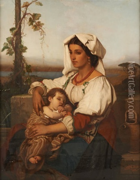 Maternite Italienne Oil Painting - Louis Gallait