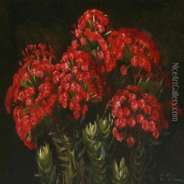 Still Life With Redflowers Oil Painting - Emmy Marie Caroline Thornam