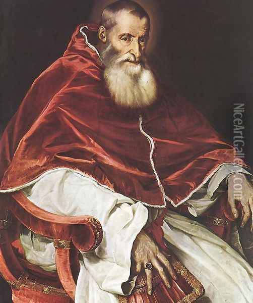 Portrait Of Pope Paul III Oil Painting - Tiziano Vecellio (Titian)