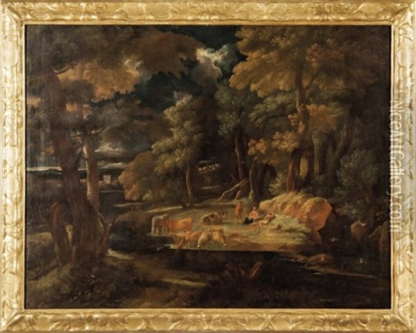 Paesaggio Con Pastori Ed Armenti Oil Painting - Pieter Mulier the Younger
