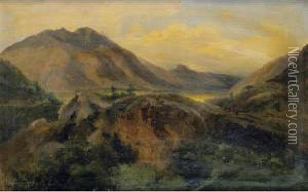 Bagneres De Luchon, Pyrenees 
[jules-louis-philippe Coignet, View Of Bagneres De Luchon, Pyrenees; Oil
 On Canvas, Located And Dated Bagneres De Luchon 1833.] Oil Painting - Jules Louis Phillipe Coignet
