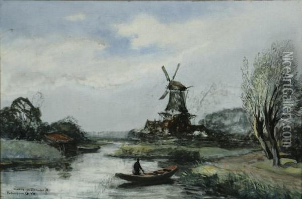 Polder Landscape With Windmill Oil Painting - Cornelis De Bruin
