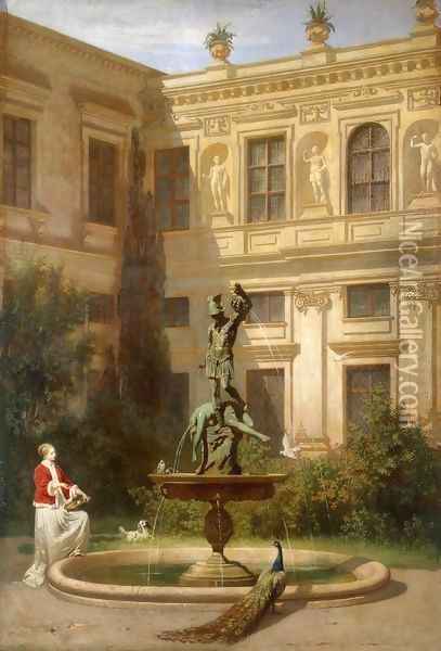 Courtyard with the Grotto in the Munich Royal Residence Oil Painting - Hans von Marees