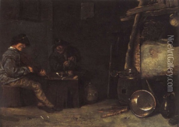 Topers Playing A Violin And Smoking In A Barn Oil Painting - Jan Jansz Buesem