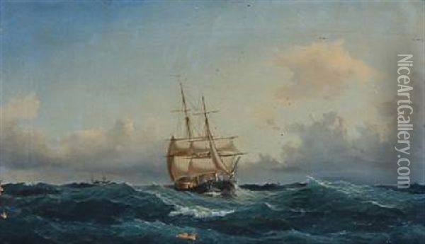 Seascape With A Brig Oil Painting - Carl Julius Emil Olsen