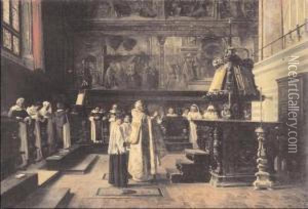 Interno Del Coro Di Santa Maria Novella In Firenze Oil Painting - Vincenzo Cabianca