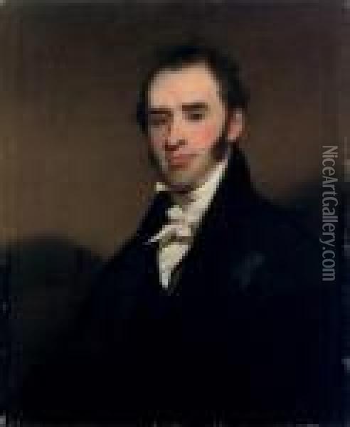 Portrait Of A Gentleman, Seated, Half Length Oil Painting - George Chinnery