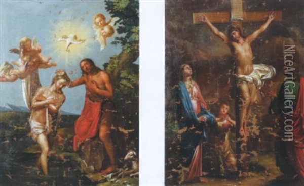 Taufe Jesu Durch Johannes Den Taufer In Landschaft Oil Painting - Josef Schopf