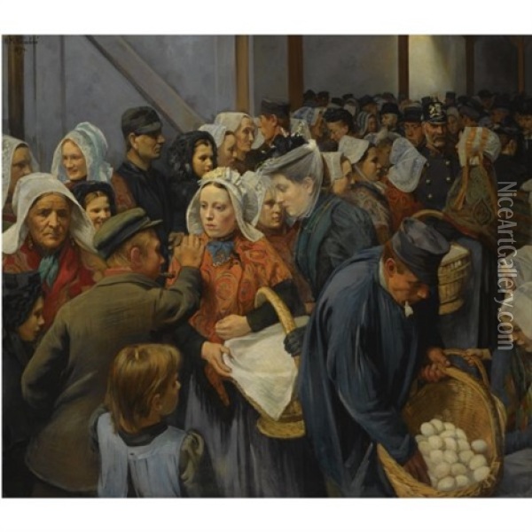 On The Market, Brabant Oil Painting - Hendrik Maarten Krabbe