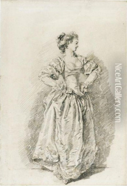 A Young Woman Standing With Her Hands On Her Hips Oil Painting - Jean-Honore Fragonard
