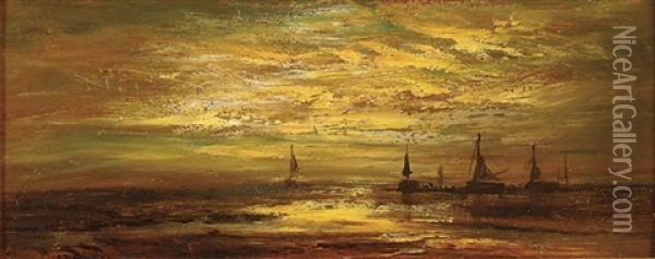 Sailboats At Dusk Oil Painting - Addison Thomas Millar