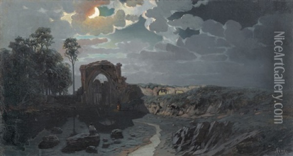 Nachtliche Landschaft Mit Ruinen Oil Painting - Augusto Ferri