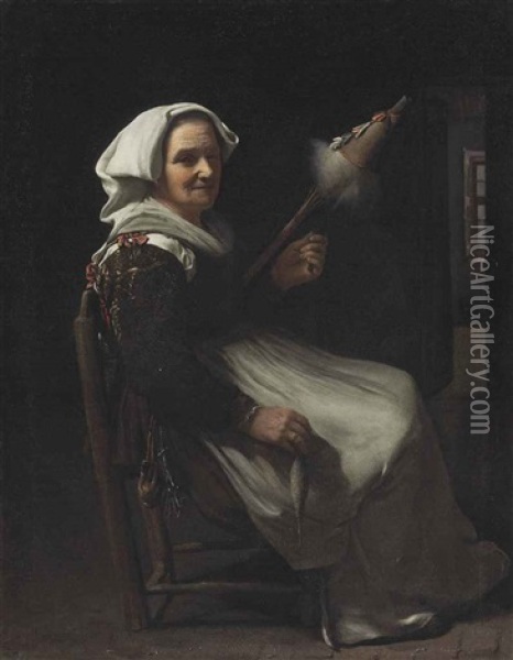 An Old Woman Spinning Oil Painting - Michael Sweerts