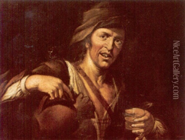 A Peasant Pouring A Glass Of Wine Oil Painting - Antonio Cifrondi