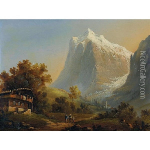 Grindelwald Mit Wetterhorn Oil Painting - Johann-Rudolph Buhlmann