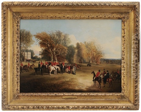 A Hunt Meet In A Parkland, With Distant Country House Oil Painting - John Dalby