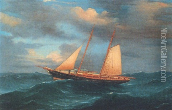 A Royal Thames Yacht Club Schooner Under Reduced Sail Oil Painting - Tommaso de Simone