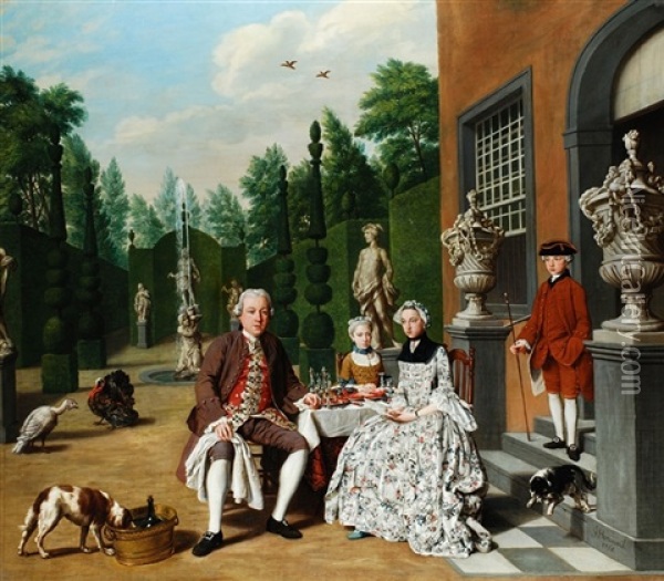 Eine Adelsfamilie Beim Dinieren In Einer Parkanlage Oil Painting - Jan Josef Horemans the Younger