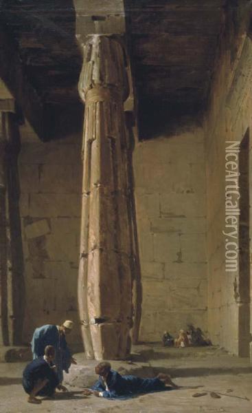 A Game Of Dice In The Temple Of King Seti I At Abydos Oil Painting - Vincenzo Marinelli