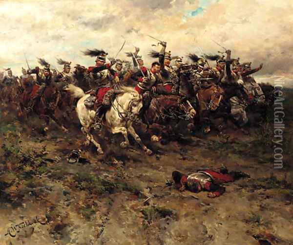 A cavalry charge Oil Painting - Hermanus Willem Koekkoek