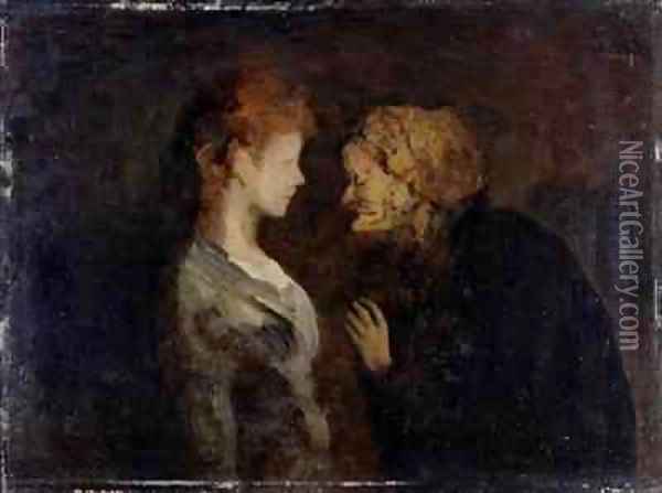 La Confidence The Secret Oil Painting - Honore Daumier