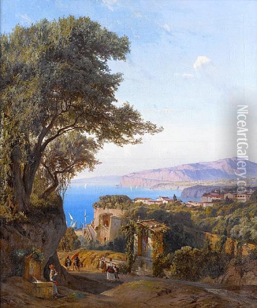 At The Fountain, Sorrento Oil Painting - Ludwig Franz Karl Bohnstedt